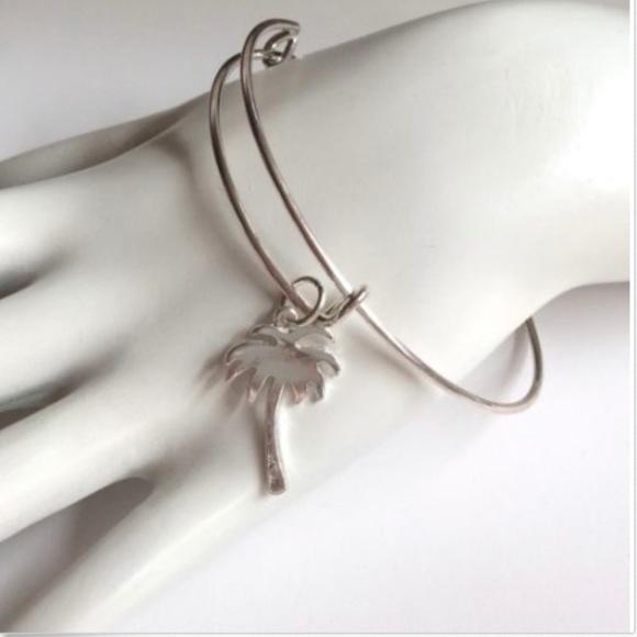 Silver Palm Tree Wire Charm Bracelet Beach Island Fun Plated Cruise Wear - Picture 2 of 8